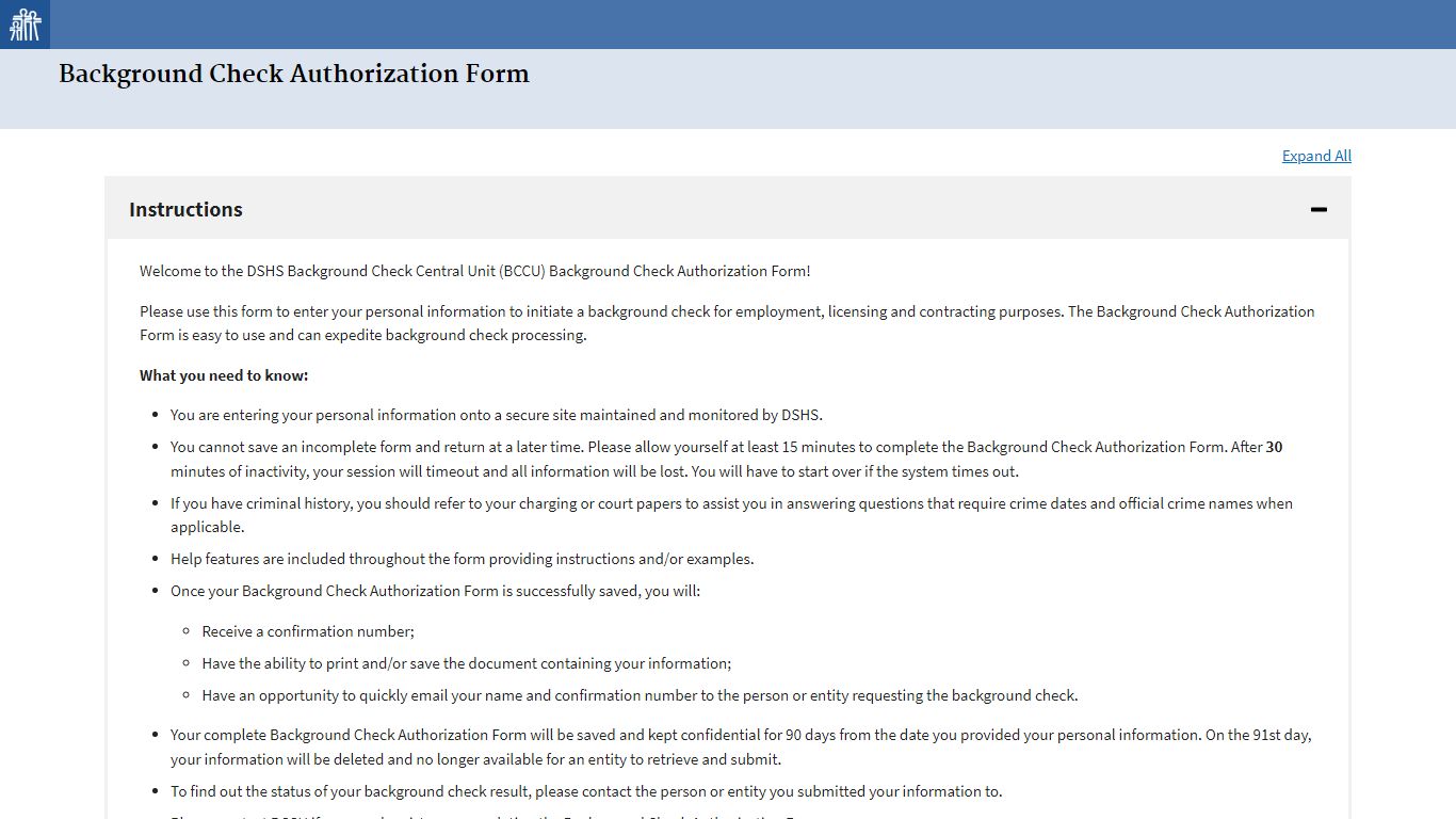 Background Check Authorization Form - Washington